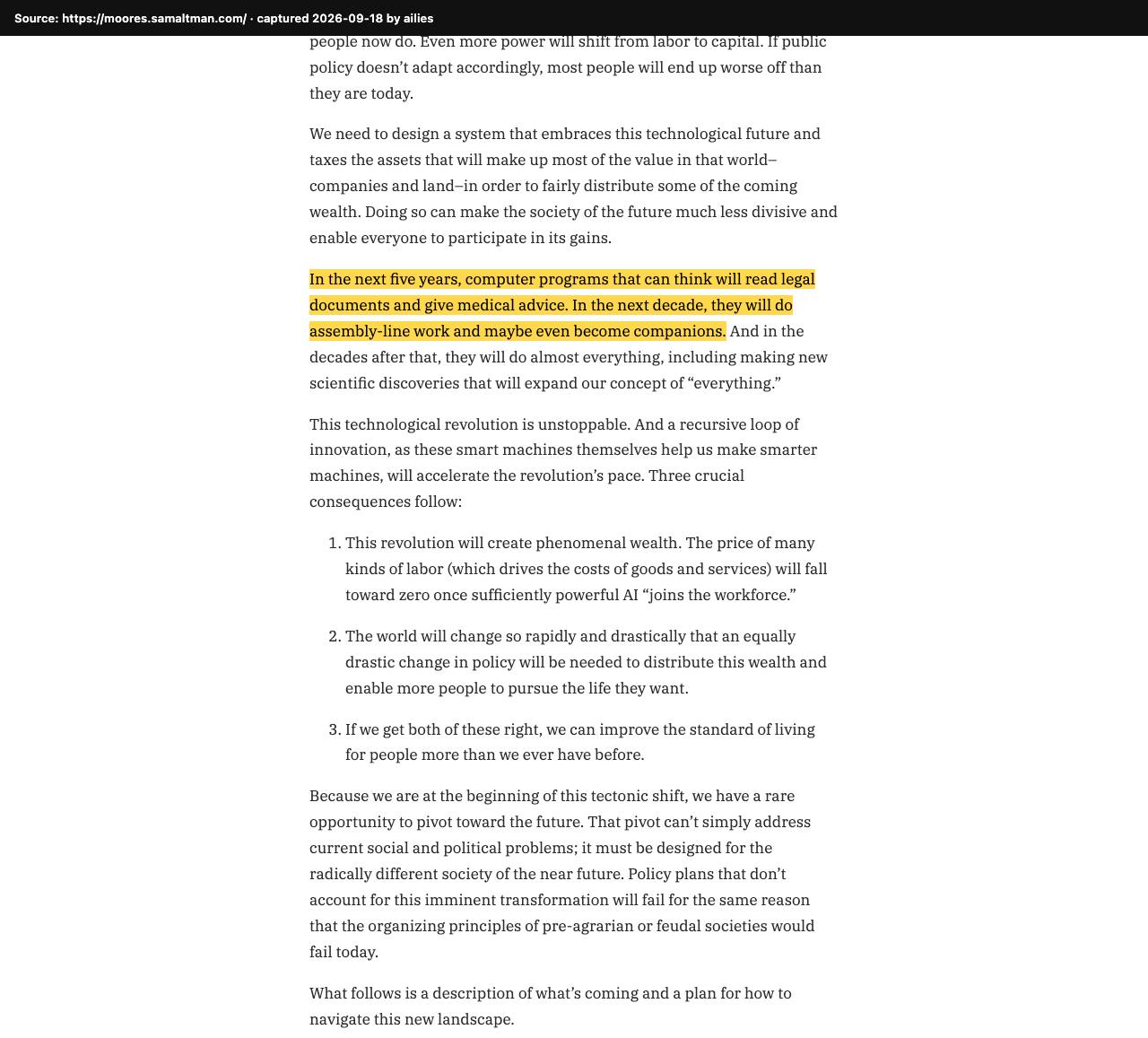 Screenshot of the original source: Within five years, AI programs that can think will read legal documents and give medical advice