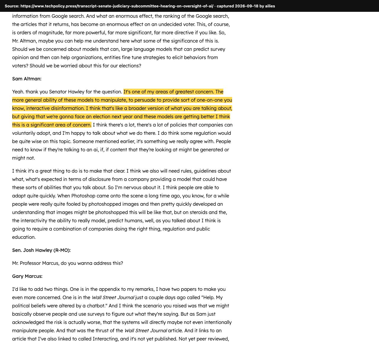 Screenshot of the original source: AI's one-on-one interactive disinformation is a significant threat to the 2024 election