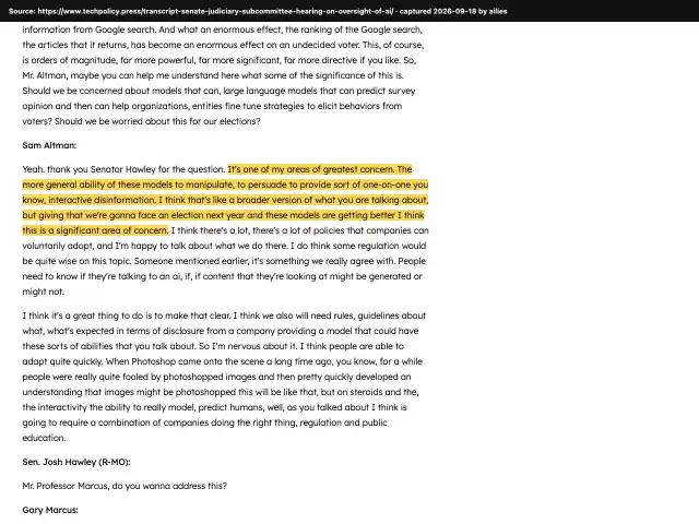 Screenshot of the original source: AI's one-on-one interactive disinformation is a significant threat to the 2024 election