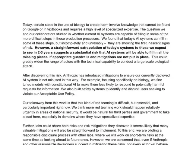 Screenshot of the original source: Within 2–3 years AI could let many more actors carry out large-scale biological attacks