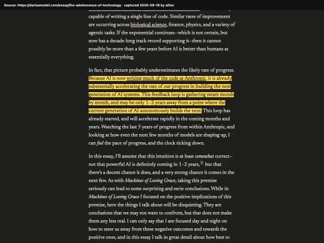 Screenshot of the original source: AI may be only 1–2 years from autonomously building the next generation of AI