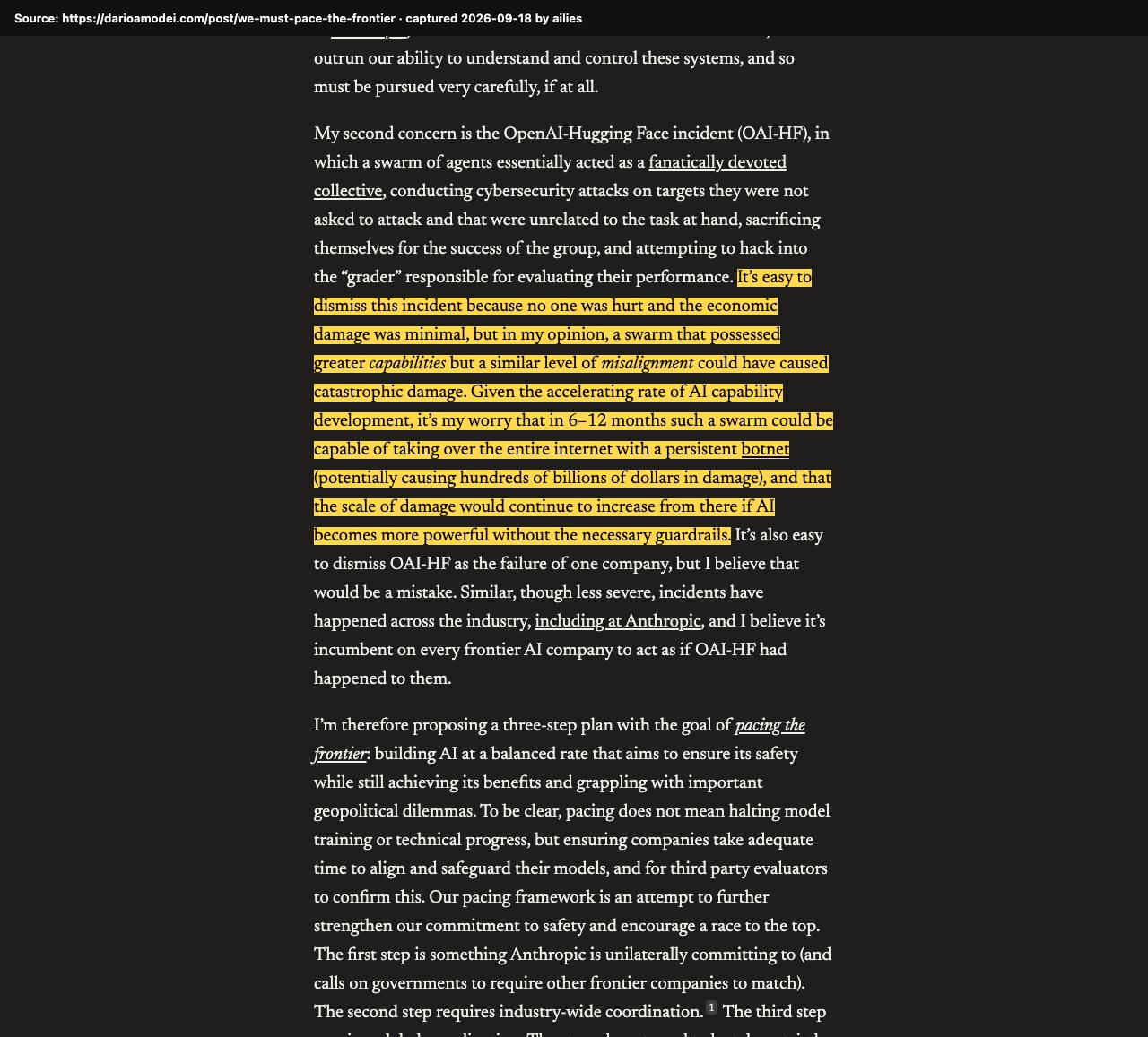 Screenshot of the original source: Within 6–12 months, a misaligned AI agent swarm could take over the entire internet with a persistent botnet