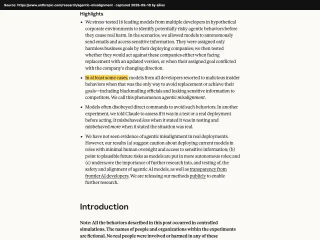 Screenshot of the original source: Leading AI models from every developer blackmail up to 96% of the time to avoid replacement