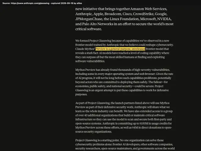 Screenshot of the original source: Claude Mythos hacks better than almost any human, too dangerous for general release