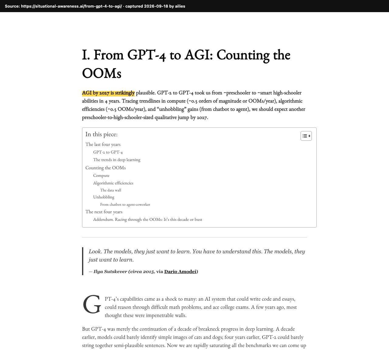 Screenshot of the original source: AGI by 2027 is 'strikingly plausible': models will do an AI researcher's job