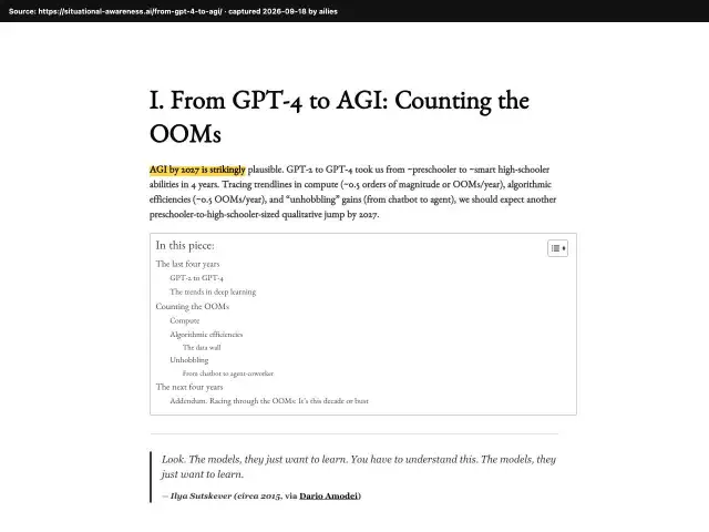 Screenshot of the original source: AGI by 2027 is 'strikingly plausible': models will do an AI researcher's job