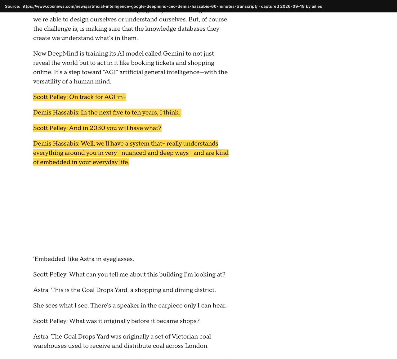 Screenshot of the original source: Google DeepMind will reach AGI in the next five to ten years