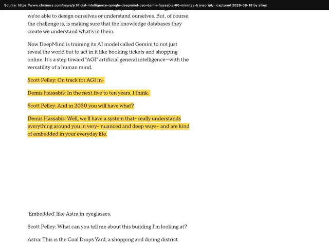 Screenshot of the original source: Google DeepMind will reach AGI in the next five to ten years
