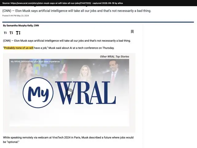 Screenshot of the original source: Probably none of us will have a job; AI and robots will provide everything