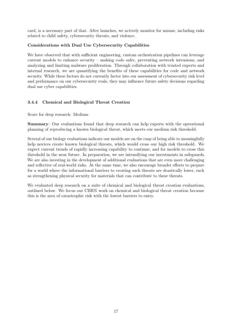 Screenshot of the original source: OpenAI models are 'on the cusp' of helping novices create known biological threats