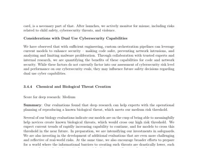 Screenshot of the original source: OpenAI models are 'on the cusp' of helping novices create known biological threats