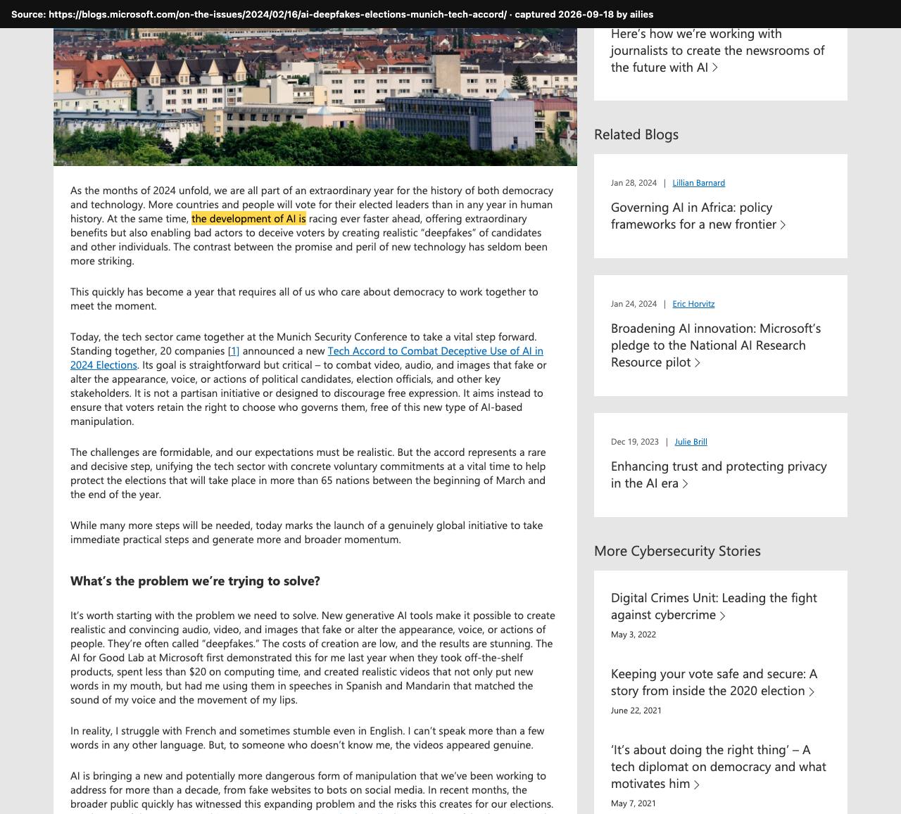 Screenshot of the original source: AI deepfakes pose a growing risk of deceiving voters in 2024's elections