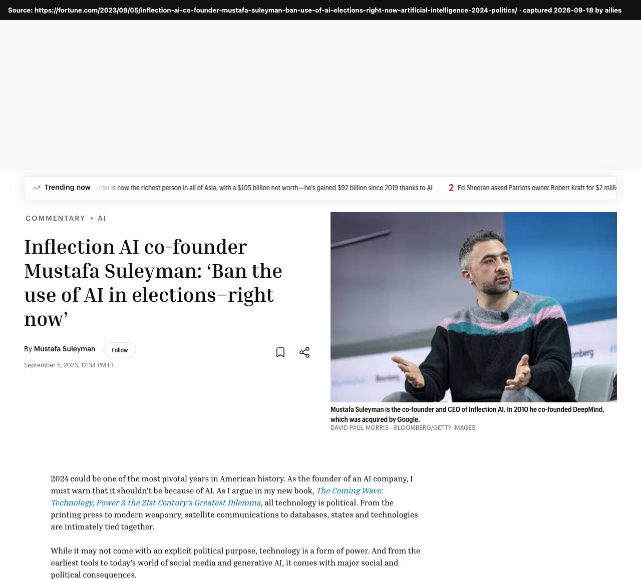 Screenshot of the original source: AI deepfakes and adaptive misinformation will hit the 2024 election, even savvy voters