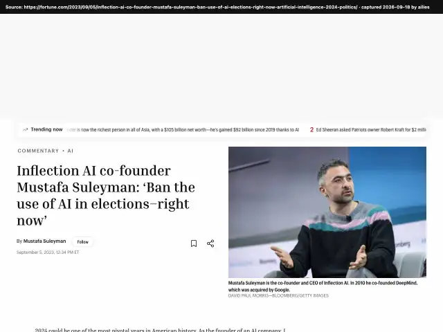 Screenshot of the original source: AI deepfakes and adaptive misinformation will hit the 2024 election, even savvy voters